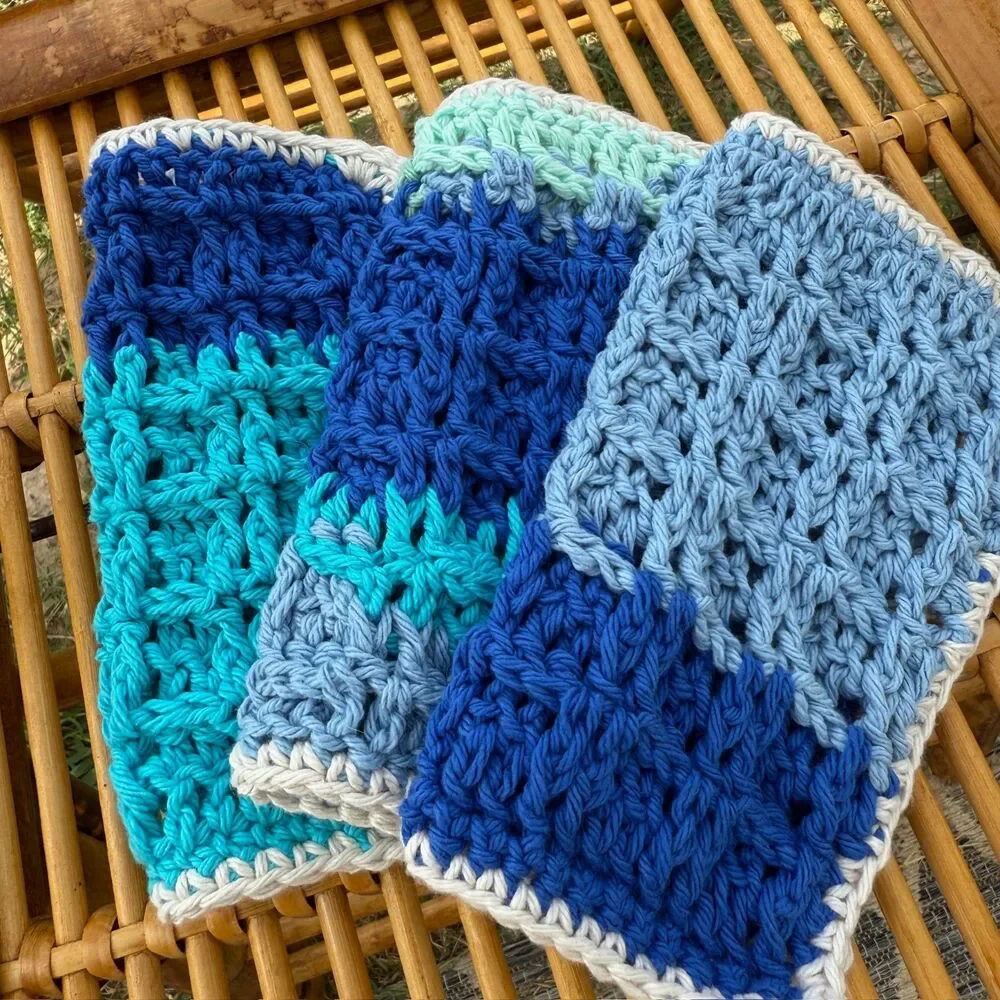 🌊 Coastal Blues Handmade Crochet Dishcloth Set 🌊